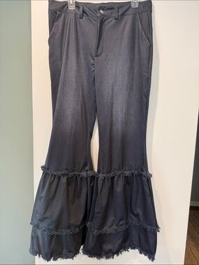 Charcoal grey Tiered Ruffle Flared Pants